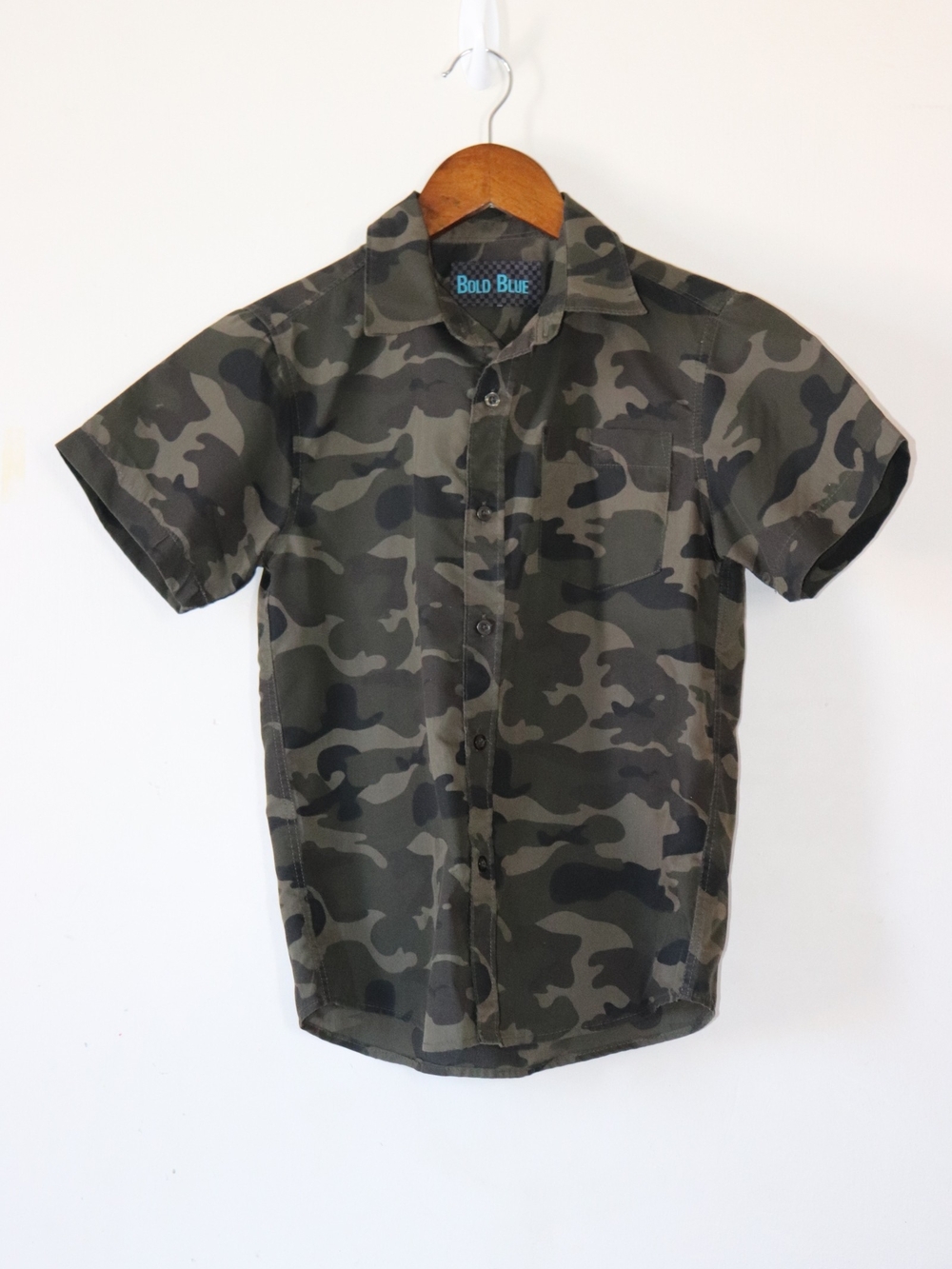 Boy's Short-Sleeve Camo Button-Up Shirt - Olive/Black